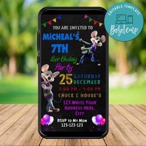 Mobile Chuck E Cheese Birthday Electronic Invite Invitation Instant Download