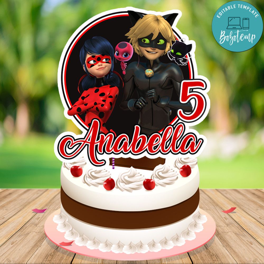 Miraculous Birthday Cake Topper Template Printable DIY | Bobotemp