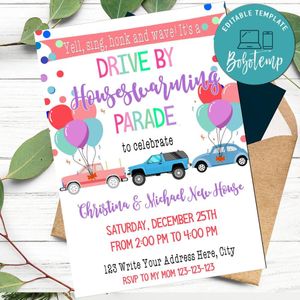 Drive By Housewarming Parade Invitation to Print at Home Instant Download
