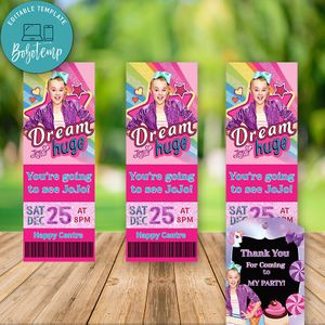 Editable JoJo FAKE Ticket Invitation and Free Thank You Tag Instant Download