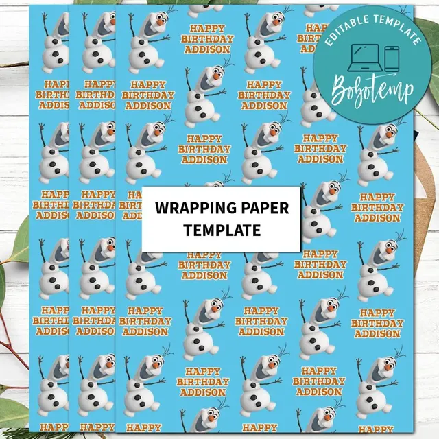 olaf frozen wrapping paper printable template instant download bobotemp