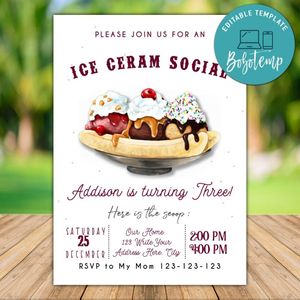 Printable Banana Split Invitation Template Instant Download
