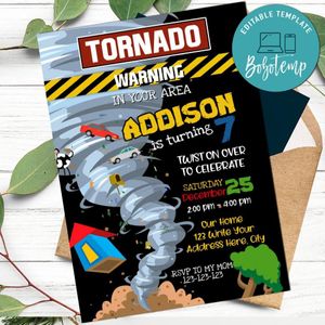 Tornado Warning Birthday Invitation Printable Instant Download