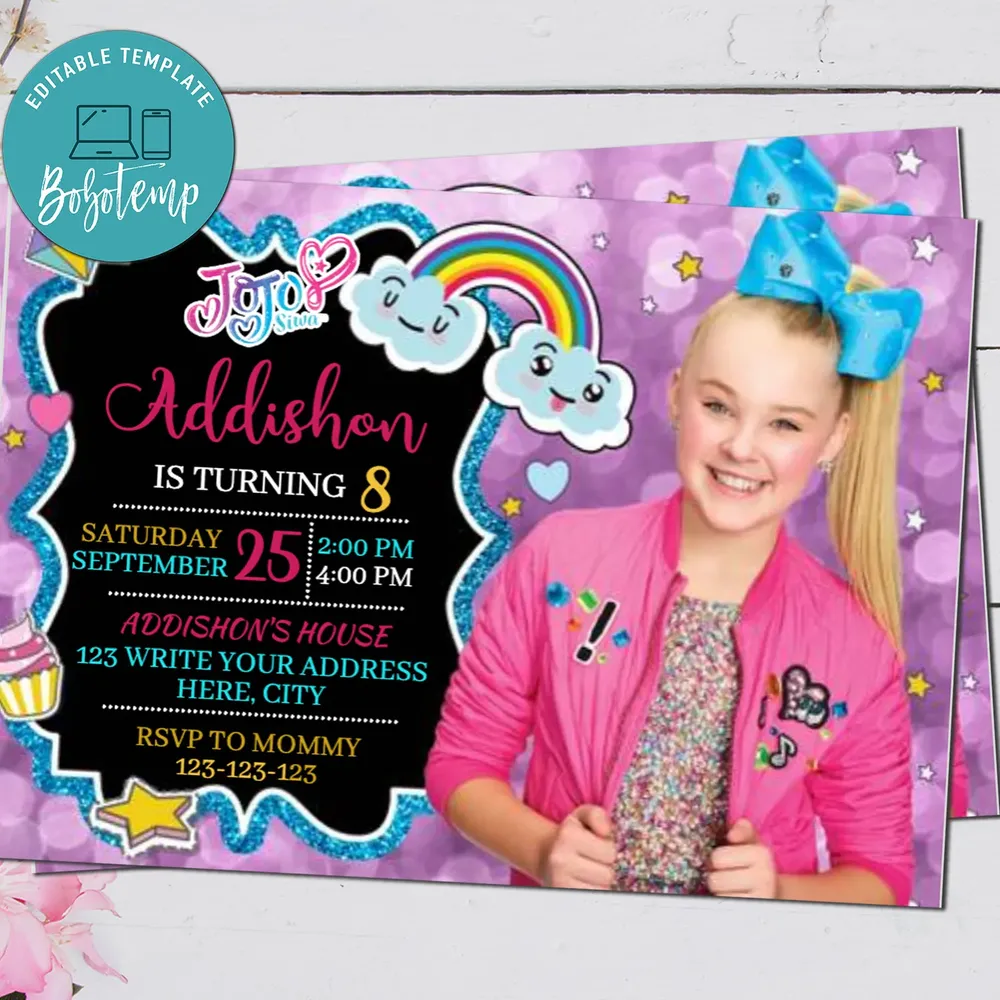 Jojo Siwa Birthday Party Invitation Digital File