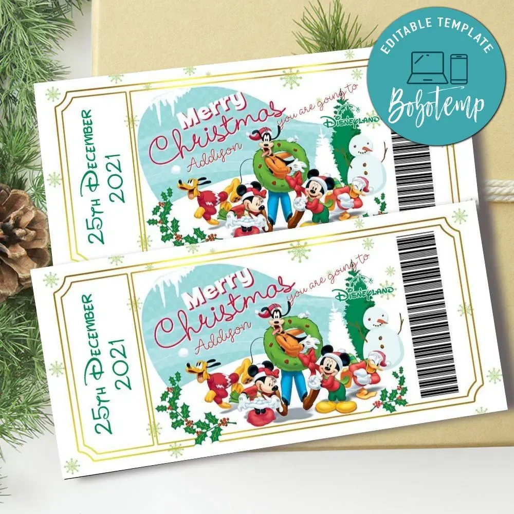 Disneyland World Christmas Surprise Ticket Customizable Template 