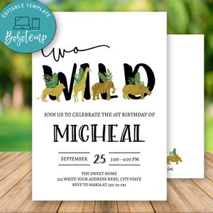 Two Wild 2nd Birthday Flyer, Jungle Safari Animal Invite, Animal Tropical Any Age Birthday Invite