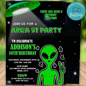 Printable Space Aliens Birthday Flyer Instant Download
