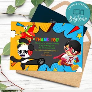 Ryan's World Thank you card Template to Print at Home Instant Download