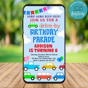 Electronic Boy Drive By Birthday Parade Electronic Invite Invitation Instant Download