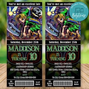 Editable Majora's Mask Game Birthday Party Ticket Invitations Instant Download