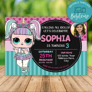 Editable LOL Surprise Dolls Invitations With Photo Instant Download