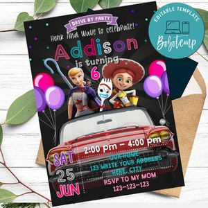 Girl Toy Story Drive By Birthday Parade Invitation Printable Instant Download