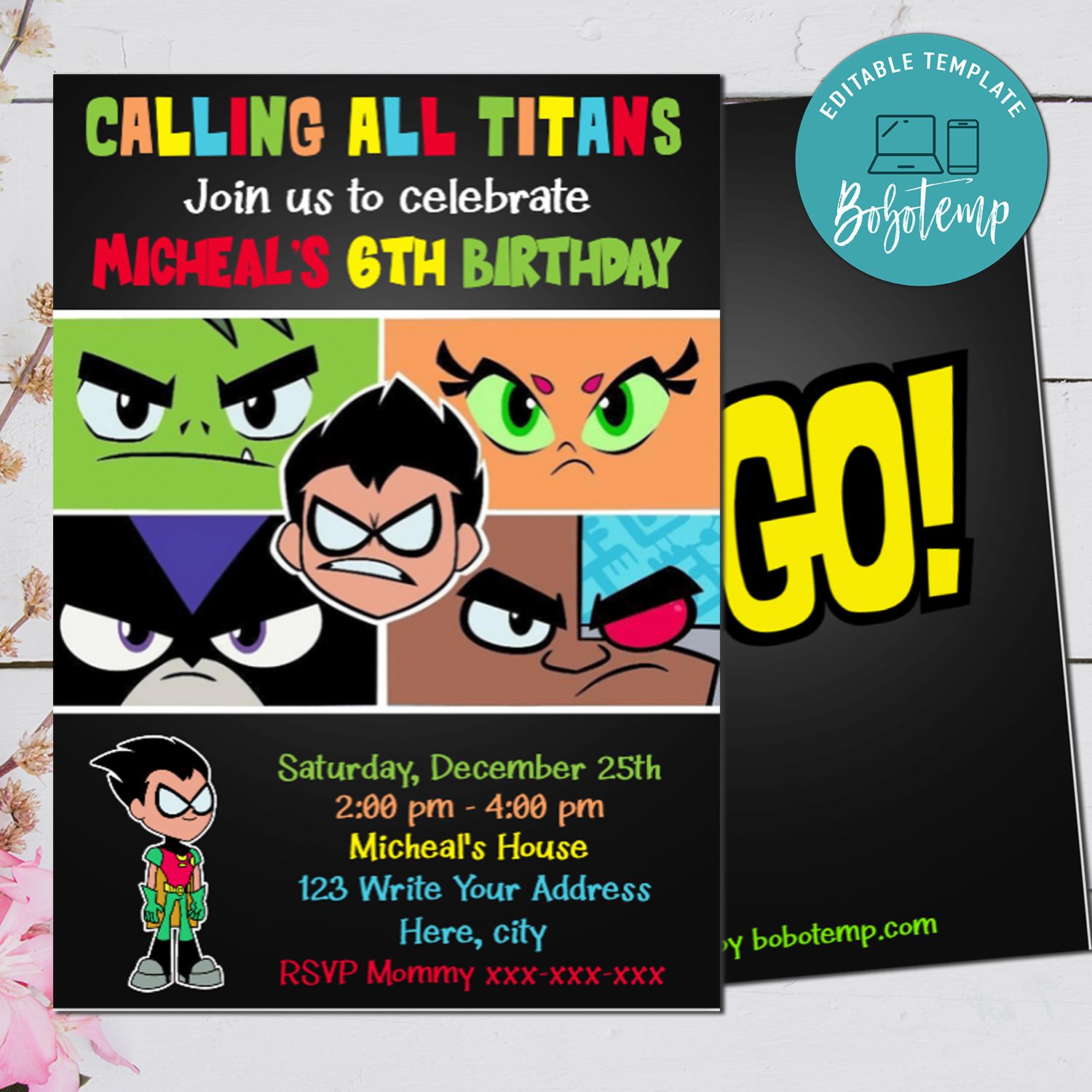 Editable Teen Titans Go Cartoon Birthday Party Invitation DIY 