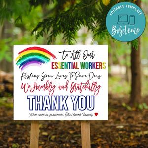 Thank You Essential Workers Yard Sign Printable Instant Download