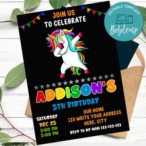 Dabbing Unicorn Invitation Template to Print at Home Instant Download
