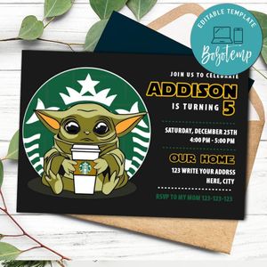 Yoda Starbucks Invitation Template to Print at Home Instant Download