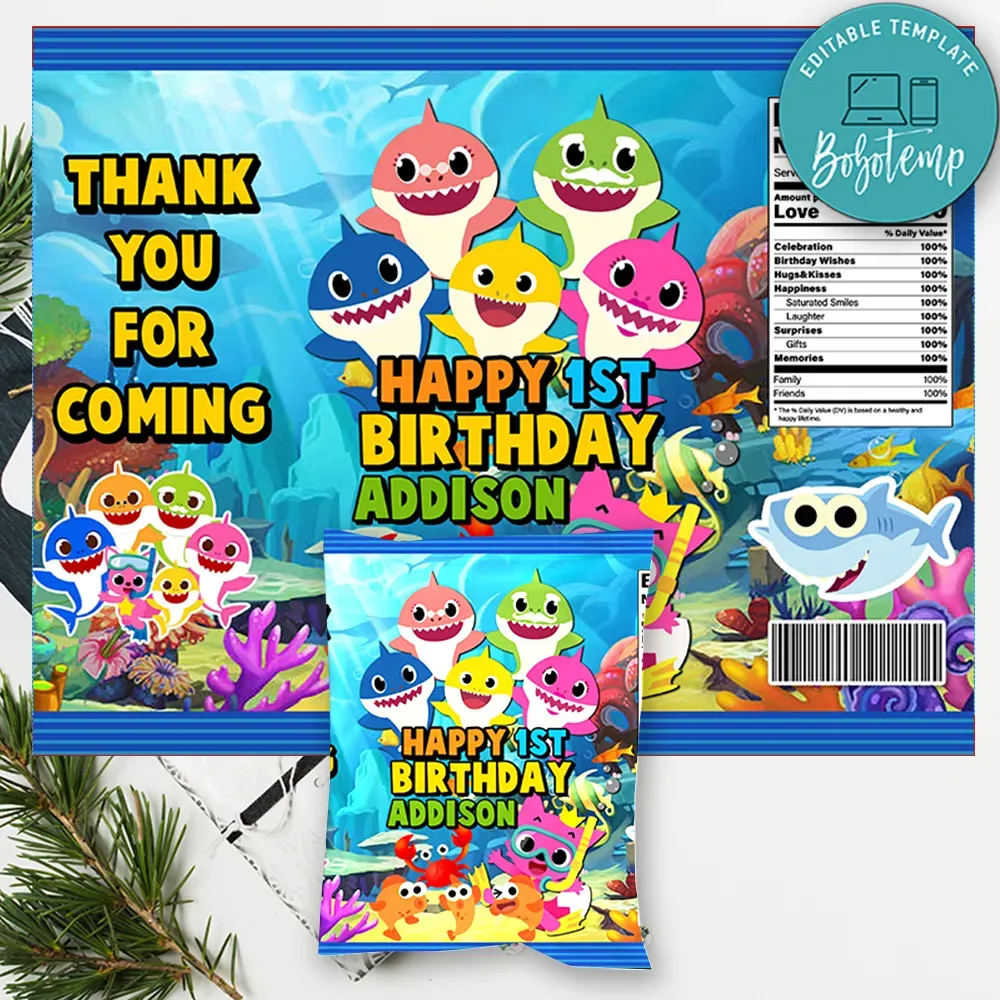 Baby Shark Birthday Chip Bag Digital File Printable DIY | Bobotemp