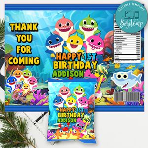Baby Shark Birthday Chip Bag Digital File Printable Instant Download