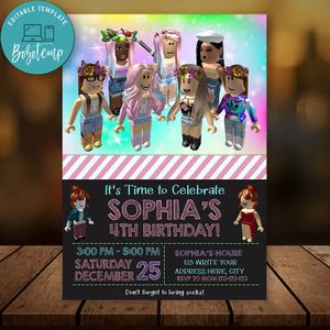 Editable Girl Roblox Birthday Invitation Instant Download