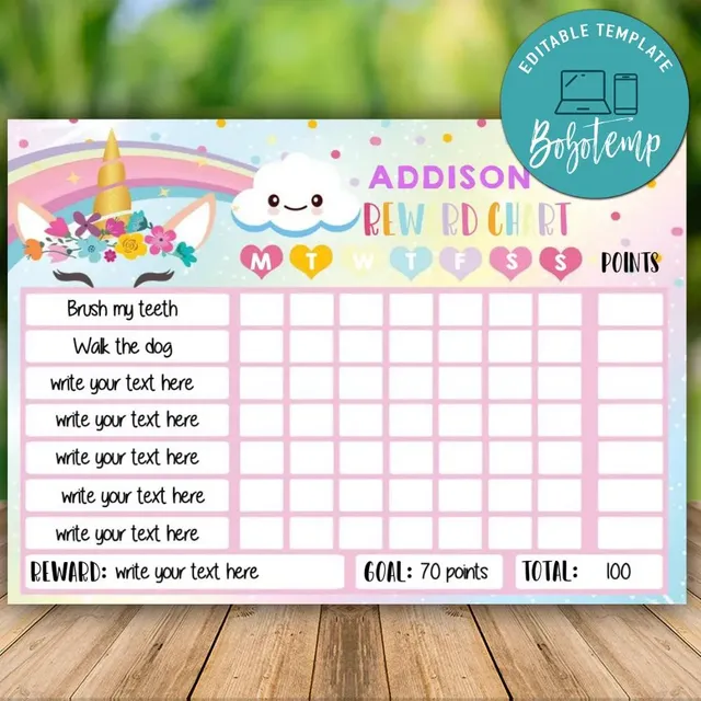 printable kids unicorn routine chart instant download bobotemp
