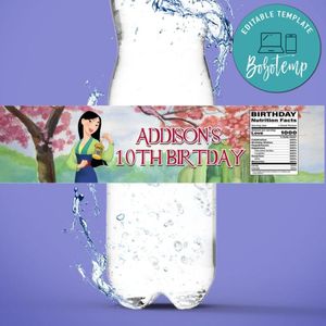 Mulan Water Bottle Label Template to Print at Home Instant Download