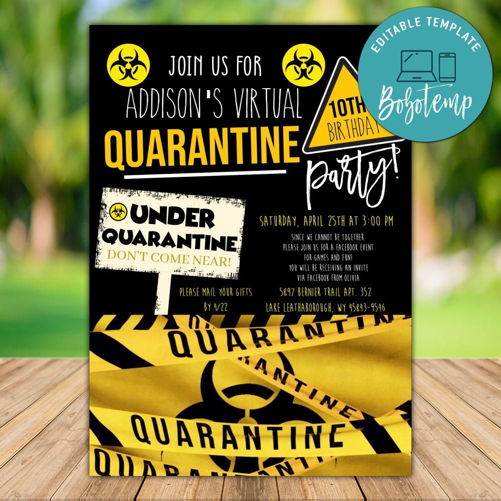 Printable Quarantine Birthday Party Invitation Instant Download | Bobotemp