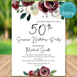 Editable Surprise 50th Women Birthday Invitation Instant Download