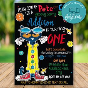 Editable Pete The Cat Invitations Instant Download