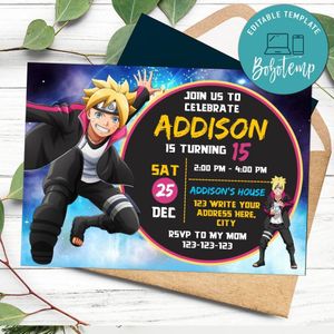 Boruto Invitation Template to Print at Home Instant Download