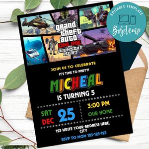 Grand theft auto Birthday Flyer Template to Print at Home Instant Download