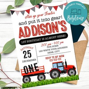 Red tractor Invitation Customizable Template Instant Download