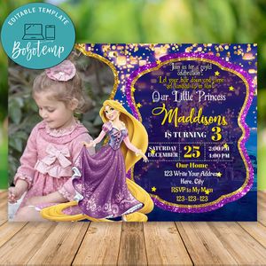 Editable Disney Rapunzel Party Invites With Photo Instant Download