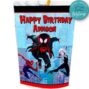 Spiderman Into the Spider Verse Capri Sun Birthday Labels Digital File Printable Instant Download