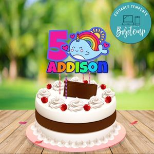 Narwhal Birthday Cake Topper Digital File Printable Instant Download