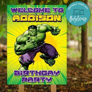 Hulk Birthday Welcome Sign Digital File Printable Instant Download