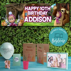 Masha and the Bear Birthday Banner Printable Instant Download