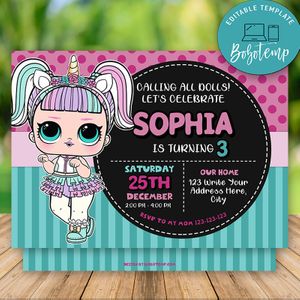 Editable LOL Surprise Dolls Invitations and Free Thank You Tag Instant Download