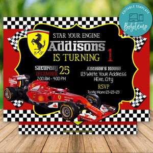 Editable Ferrari Racing Car Birthday Flyer Instant Download