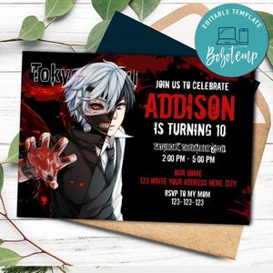 Tokyo Ghoul Anime Invitation Template to Print at Home Instant Download