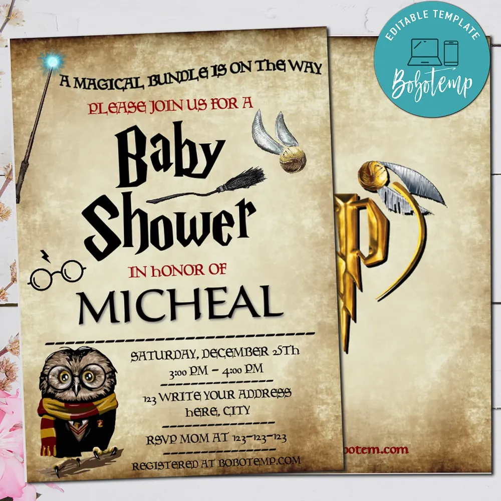 Editable Harry Potter Wizard Magic Babies Baby Shower Invitation