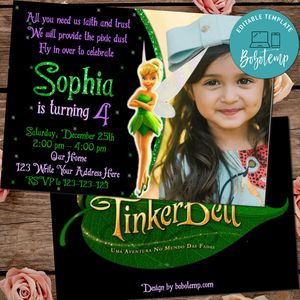Editable Disney Tinkerbell Birthday Invitation With Photo Digital File