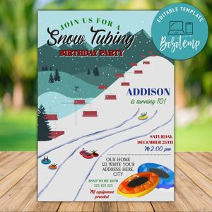 Printable Snow Tubing Birthday Invitation Templates Instant Download