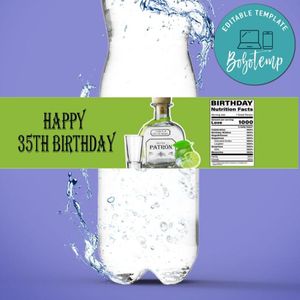 Patron Tequila Water Bottle Label Template to Print at Home Instant Download
