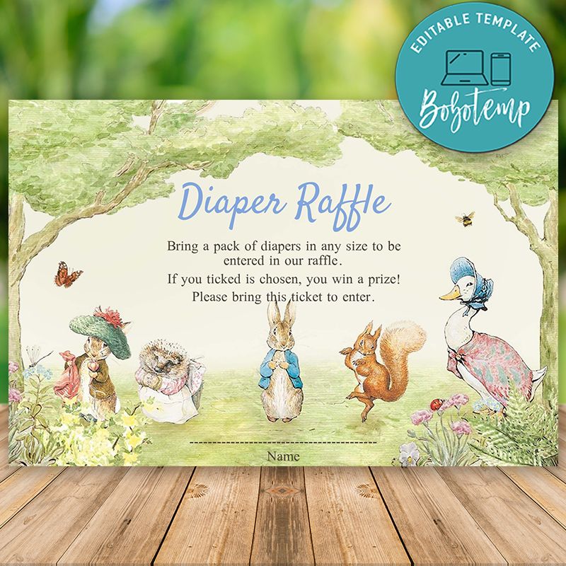 Editable Peter Rabbit Diaper Raffle Instant Download | Bobotemp
