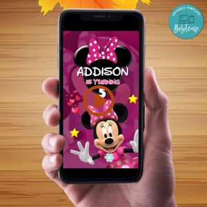 Minnie mouse Video Invitation Digital Template Customizable Instant Download