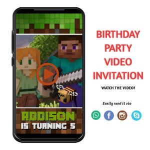 Minecraft Video Invitation Digital Template Customizable Instant Download
