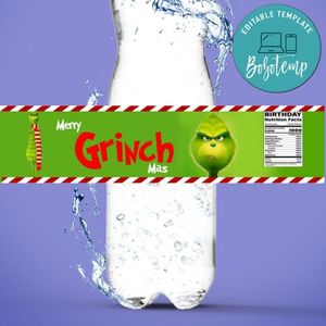 Grinch Water Bottle Label Template to Print at Home Instant Download