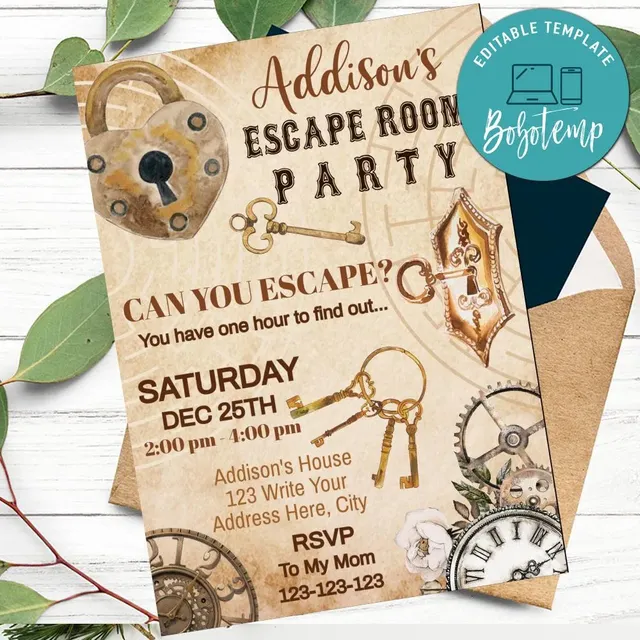 Editable Escape Room Birthday Invitation Instant Download | Bobotemp