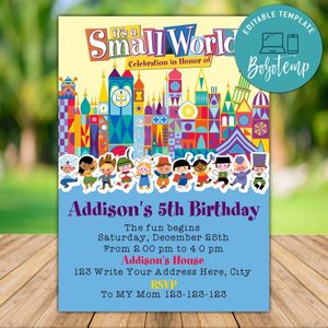 Printable It's A Small World Birthday Invitation Instant Download