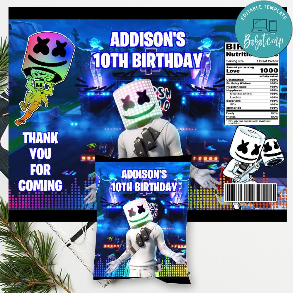 DJ marshmallow Birthday Chip Bag Digital File Printable Instant Download